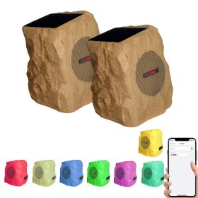 5 CORE Outdoor Speakers Bluetooth Waterproof Pair Linkable TWS Patio Pool Garden Wireless 10W RMS Subwoofer Solar Rock Speaker w RGB Light All Weather (Color: GRDNSPK SP BRWN 2PCS)