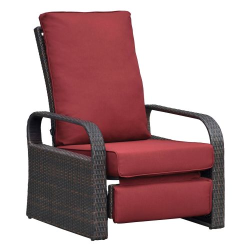 Outdoor Recliner Chair; Automatic Adjustable Wicker Lounge Recliner Chair with 5.12'' Thicken Cushion Outdoor Recliner Chair; Automatic Adjustable Wicker Lounge Recliner Chair with 5.12'' Thicken Cushion