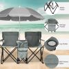 Portable Folding Picnic Double Chair with Umbrella, Table & Cooler ��� Beach Camping Chair, Red/Gray Palm Tree Design