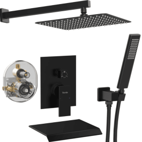 Male NPT Matte Black Shower System 12 Inch Shower Fixtures Rain Shower Head With Handheld Shower Spray, Wall Mount Shower Faucet Set For Bathroom (Option: Matte Black)
