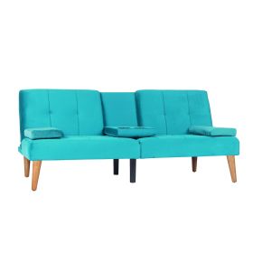 Modern Velvet Upholstered Futon Sofa Bed With 2 Cup Holders For Living Room (Option: Turquoise)